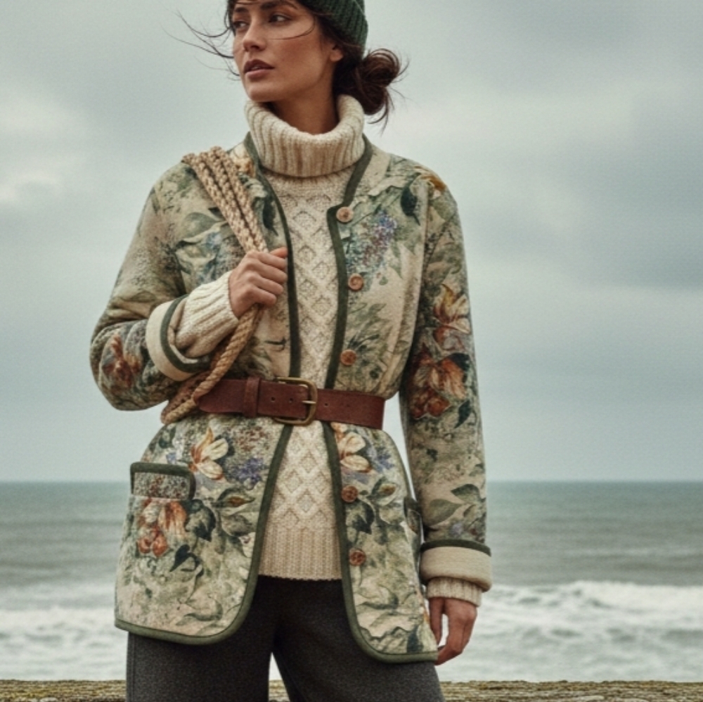 VTG Unique Tapestry Jacket - Floral Blanket Coat Aesthetic - Boho / Coastal L